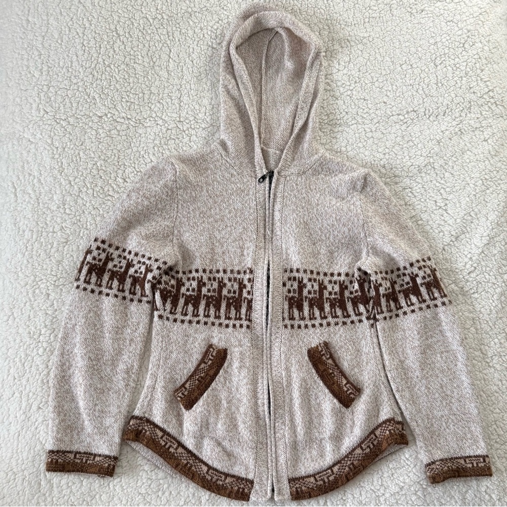 Beige Peruvian Alpaca Zip Up Sweater